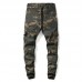 Mens Casual Camo Elastic Waist Zip Fly Ripped Skinny Cargo Jeans