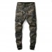 Mens Casual Camo Elastic Waist Zip Fly Ripped Skinny Cargo Jeans