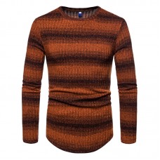 Men's Stripe Gradient Style Knit Breathable O-Neck Warm Sweaters Pullovers