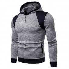 Mens Casual Stitching Slim Sweatshirts Zipper Up Hooded Cotton Hoodies Cardigans Coats