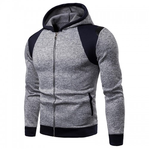 Mens Casual Stitching Slim Sweatshirts Zipper Up Hooded Cotton Hoodies Cardigans Coats