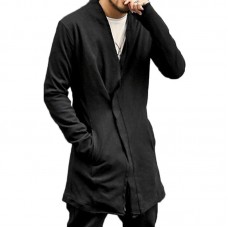 Men's Casual Black Long Fit Thick Warm Cardigans Fashion Mid Long Coats