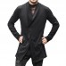 Men's Casual Black Long Fit Thick Warm Cardigans Fashion Mid Long Coats