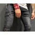 Mens Fashion Casual Big Pockets Mid Waist Stone Washed Slim Ripped Jeans