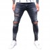 Mens Street Style Zipper Skinny Ripped Cotton Slim Washed Jeans