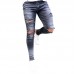 Mens Street Style Zipper Skinny Ripped Cotton Slim Washed Jeans