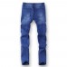 Mens Street Style Zipper Skinny Ripped Cotton Slim Washed Jeans