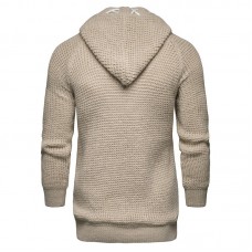 Casual Winter Solid Color Braided Knitted Thick Warm Hooded Cardigans for Men