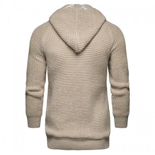 Casual Winter Solid Color Braided Knitted Thick Warm Hooded Cardigans for Men