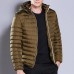 Mens Casual Cotton Down Padded Jacket Hooded Solid Color Coats