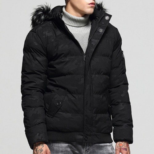 Mens Winter Thick Warm Detachable Hooded Padded Jacket Parka