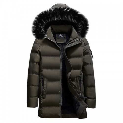 Mens Warm Cotton Padded Jacket Furry Hooded Insulated Winter Parka