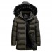 Mens Warm Cotton Padded Jacket Furry Hooded Insulated Winter Parka