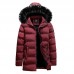 Mens Warm Cotton Padded Jacket Furry Hooded Insulated Winter Parka