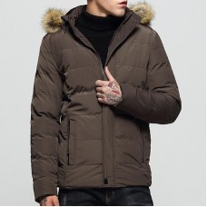 Mens Detachable Furry Hood Thick Warm Winter Padded Jacket Parka