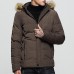 Mens Detachable Furry Hood Thick Warm Winter Padded Jacket Parka