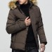 Mens Detachable Furry Hood Thick Warm Winter Padded Jacket Parka