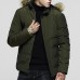 Mens Detachable Furry Hood Thick Warm Winter Padded Jacket Parka