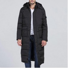 Mens Winter Outdoor Windproof Warm Solid Color Hooded Long Padded Jacket Parka Outerwear