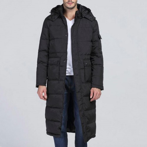 Mens Winter Outdoor Windproof Warm Solid Color Hooded Long Padded Jacket Parka Outerwear