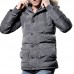 Mens Winter Windproof Multi Pockets Zipper Buttons Solid Color Furry Hood Warm Padded Jacket Parka