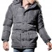 Mens Winter Windproof Multi Pockets Zipper Buttons Solid Color Furry Hood Warm Padded Jacket Parka