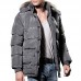 Mens Winter Windproof Multi Pockets Zipper Buttons Solid Color Furry Hood Warm Padded Jacket Parka