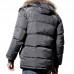 Mens Winter Windproof Multi Pockets Zipper Buttons Solid Color Furry Hood Warm Padded Jacket Parka