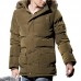 Mens Winter Windproof Multi Pockets Zipper Buttons Solid Color Furry Hood Warm Padded Jacket Parka