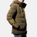 Mens Winter Windproof Multi Pockets Zipper Buttons Solid Color Furry Hood Warm Padded Jacket Parka