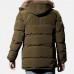 Mens Winter Windproof Multi Pockets Zipper Buttons Solid Color Furry Hood Warm Padded Jacket Parka