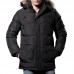 Mens Winter Windproof Multi Pockets Zipper Buttons Solid Color Furry Hood Warm Padded Jacket Parka