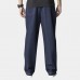 Mens Comfy Loose Breathable Elastic Waist Solid Color Cotton Jeans Pants