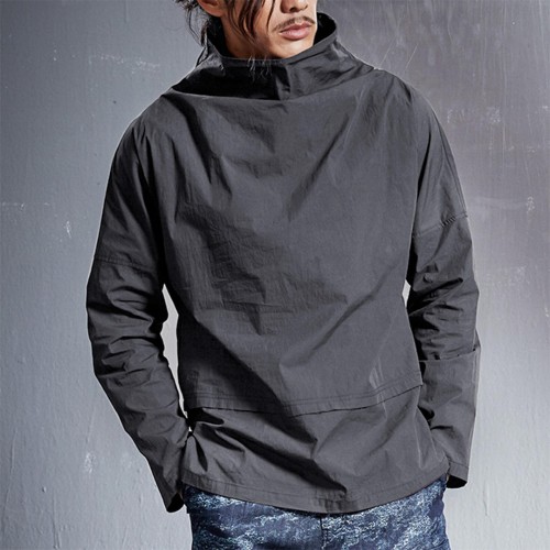 Mens Casual High Collar Fit Solid Color Long Sleeve T-shirts